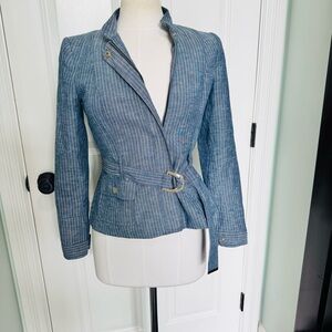 Tommy Hilfiger Blue Pinstripe Belted Blazer